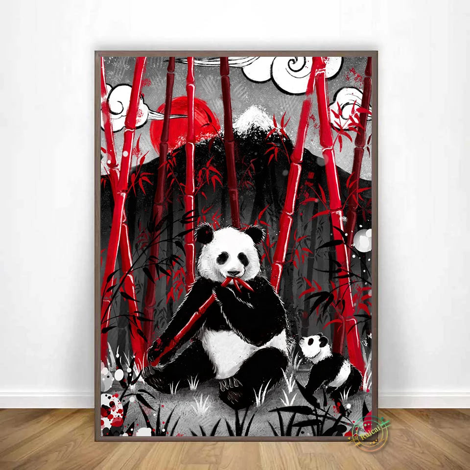 Japan Samurai Geisha Panda Koi Fish Yin Yang Canvas Wall Art – Modern Decorative Home Decor