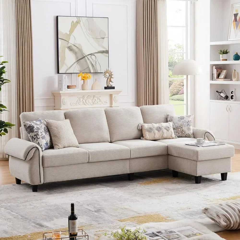 L Shaped Couch 112" Sectional Sofa, 4-seat Reversible Ottoman