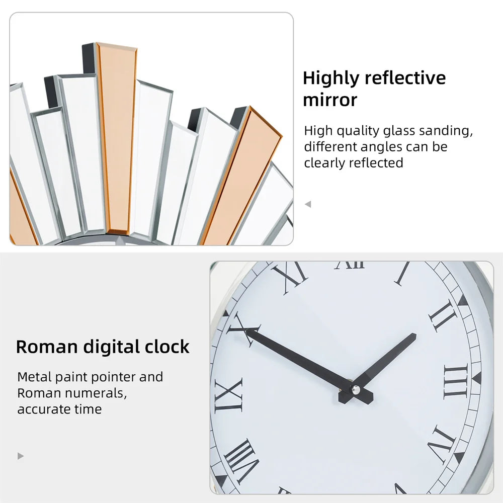 LUVODI Round Art Sunburst Wall Clock – Retro Mirror Roman Numeral Clock for Stylish Home Decor