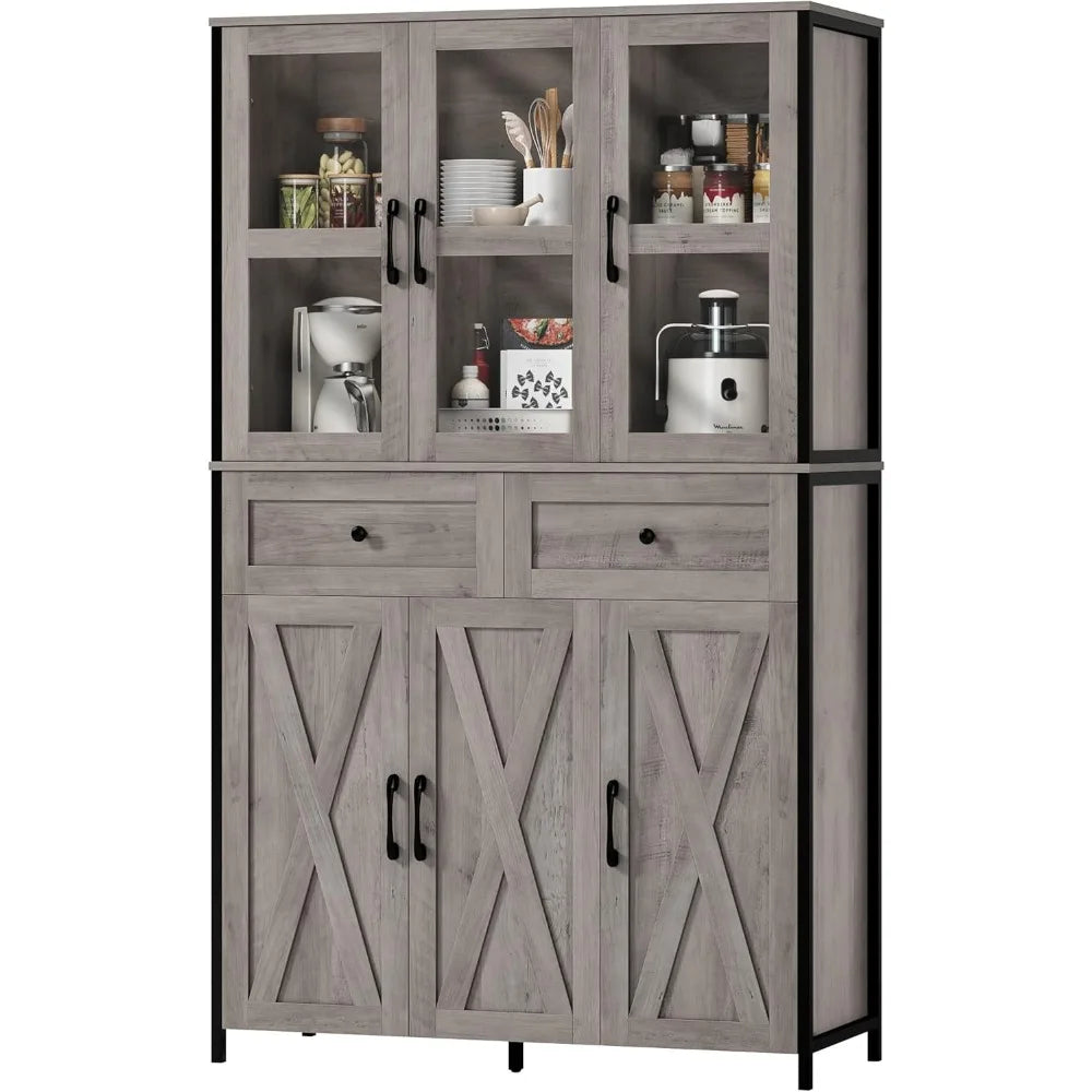 64" Farmhouse Kitchen Pantry with LED Lighting