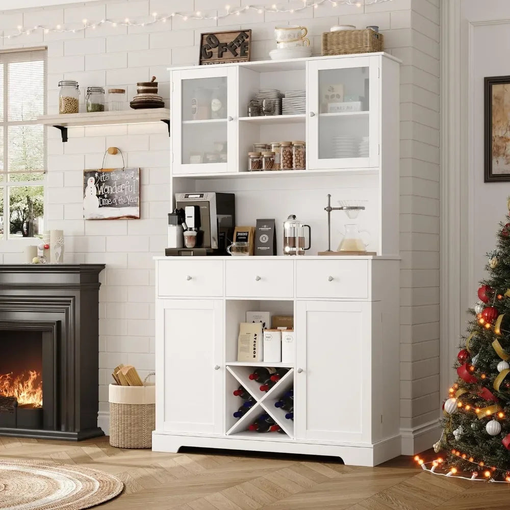 68” Tall Kitchen Pantry Cabinet with Glass Doors