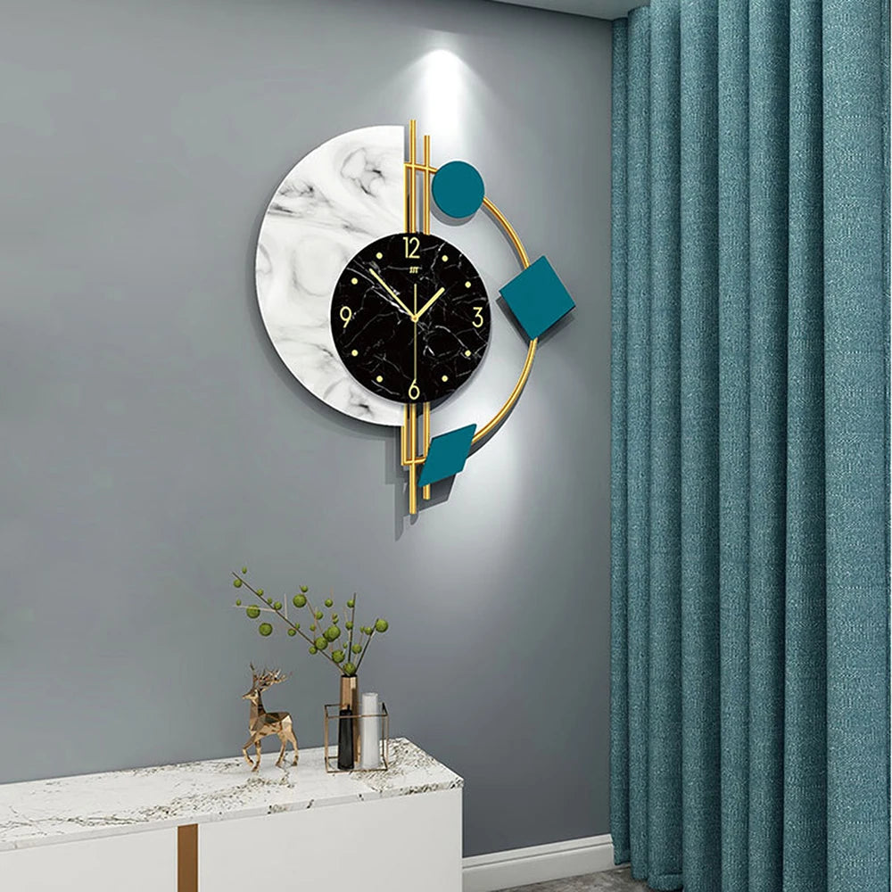 Silent Wall Clock for Living Room & Bedroom – Semicircle Marble Quartz Wall Clock