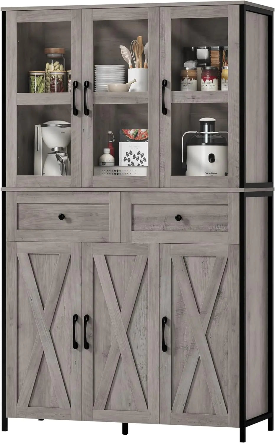 64" Farmhouse Kitchen Pantry with LED Lighting