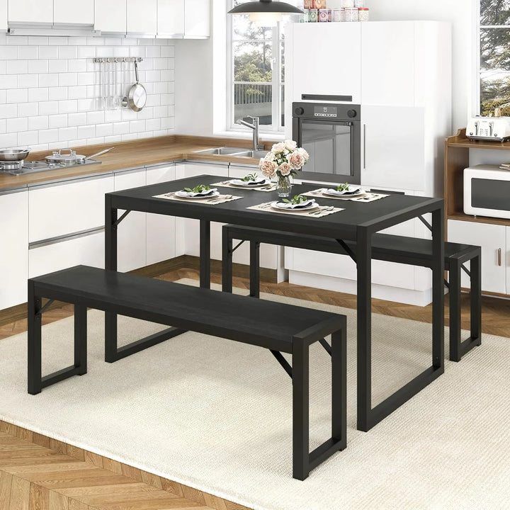 3-Piece Kitchen Dining Table Set with Benches – Space-Saving, Sturdy, and Multifunctional