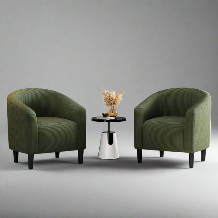 Set of 2 Fuzzy Club Accent Chairs – Dark Green with Soft Padded Armrests for Living Room, Bedroom, or Office