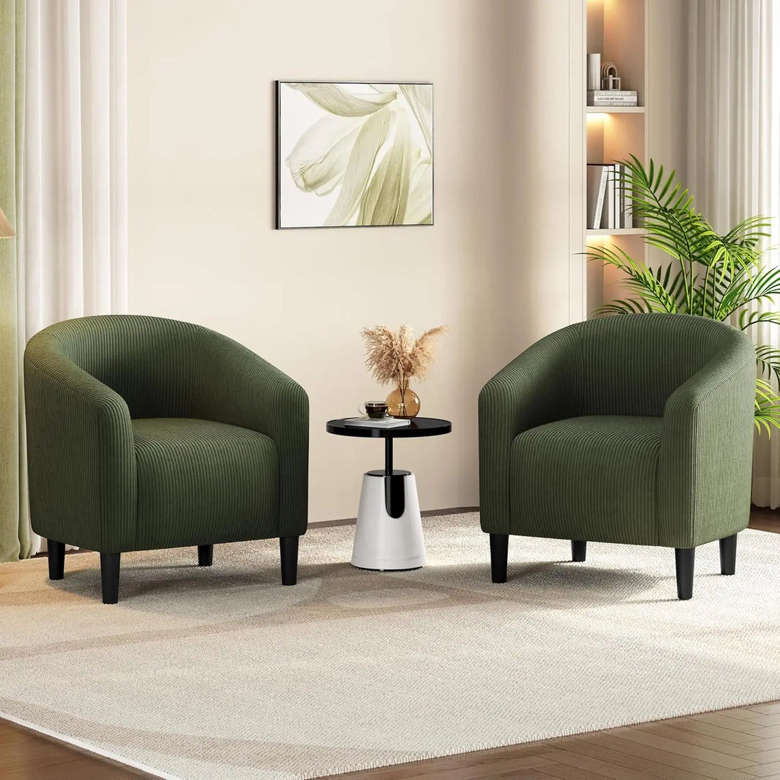 Set of 2 Fuzzy Club Accent Chairs – Dark Green with Soft Padded Armrests for Living Room, Bedroom, or Office