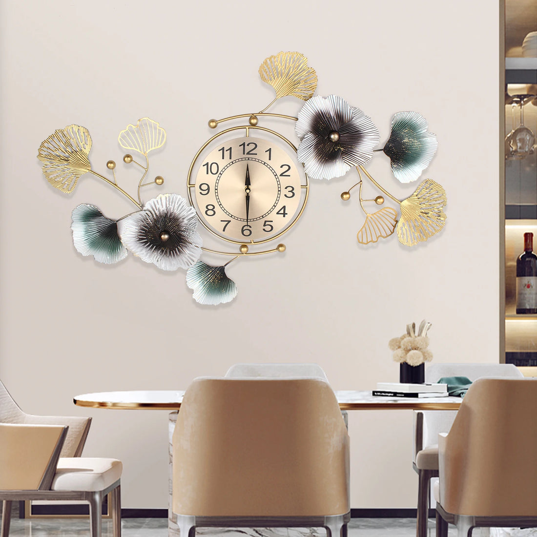 Light Luxury Ginkgo Leaf Wall Clock – Mute DIY Large Modern Wall Clock