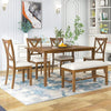 6-Piece Wood Dining Table Set – Retro Rectangular Table with 4 Upholstered Chairs & Bench