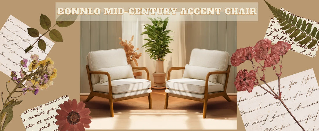 Beige Accent Chairs Set of 2 – Upholstered Mid-Century Modern Lounge Chairs with Solid Wood Frame