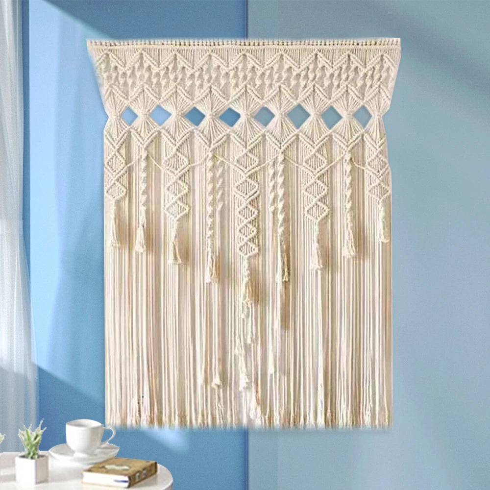 Macrame Door and Window Tapestry – Handwoven Cotton Rope Wall Hanging for Bohemian Home Décor