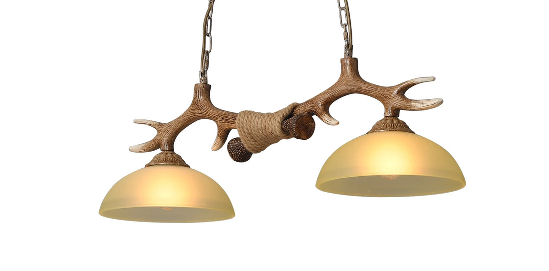 Vintage Double Antler Light Chandelier – Rustic Pendant Lighting for Restaurants and Bedrooms