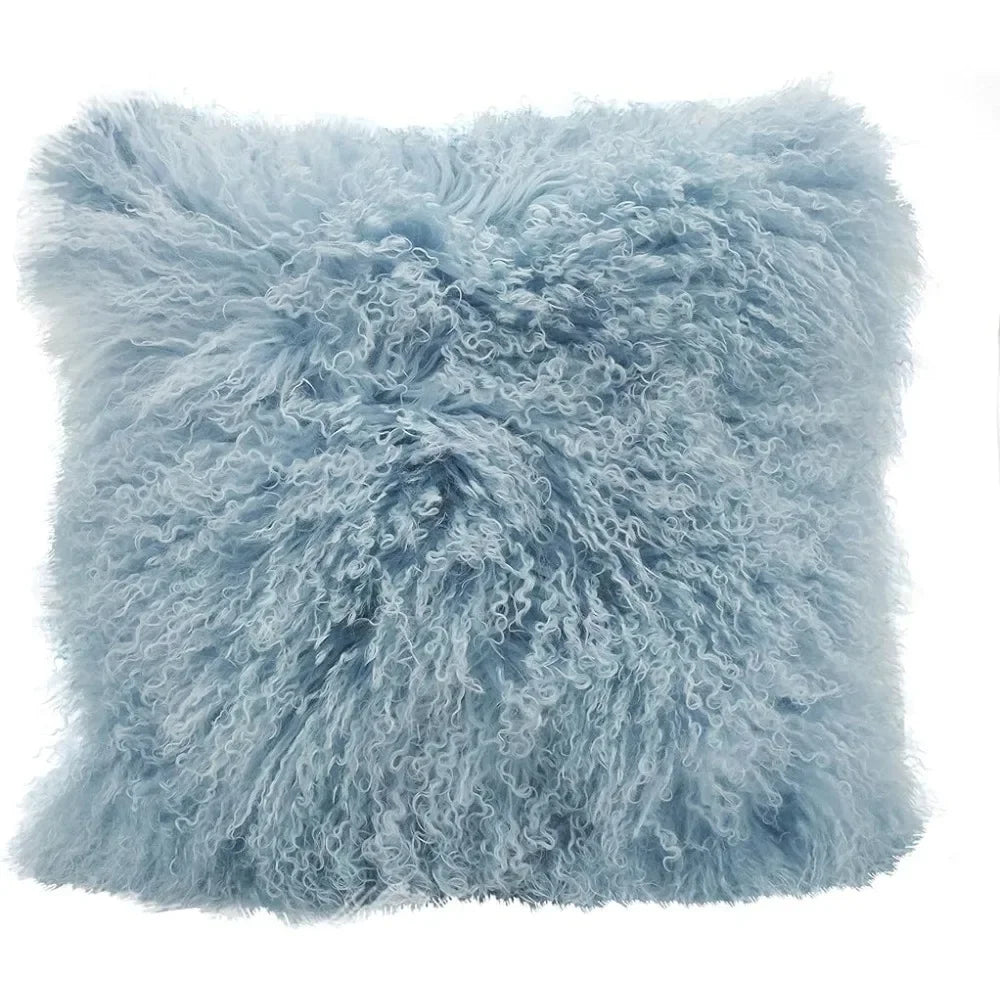 Mongolian Lamb Fur Throw Pillow – 20" Square, 100% Wool