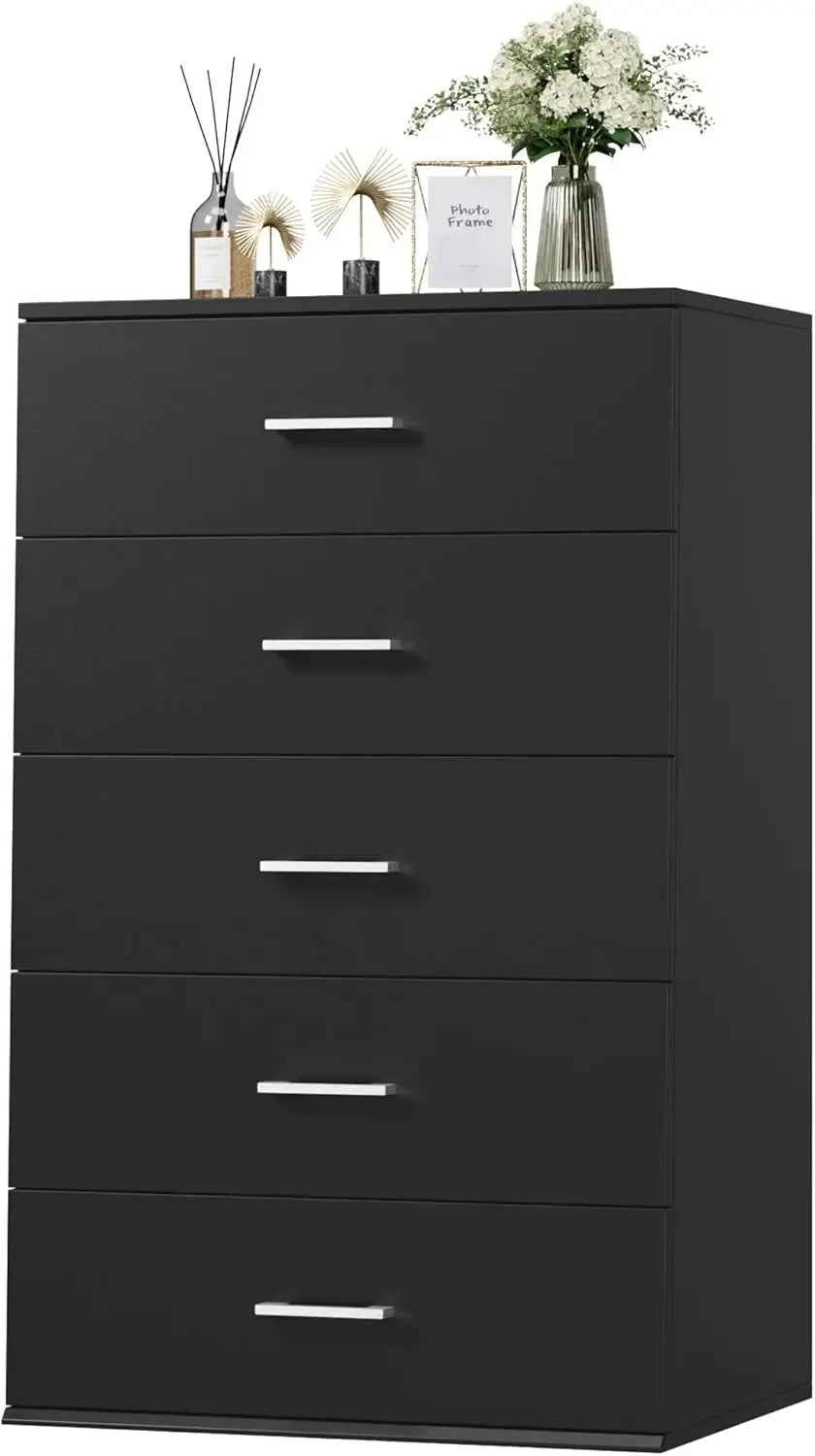 5 Drawer Dresser Chest with Sleek Black Finish