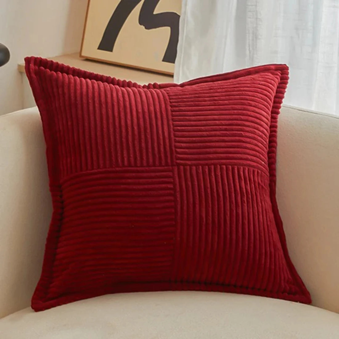 Soft & Cozy Geometric Pattern Polyester Corduroy Cushion Cover – Elegant & Comfortable Throw Pillow Case