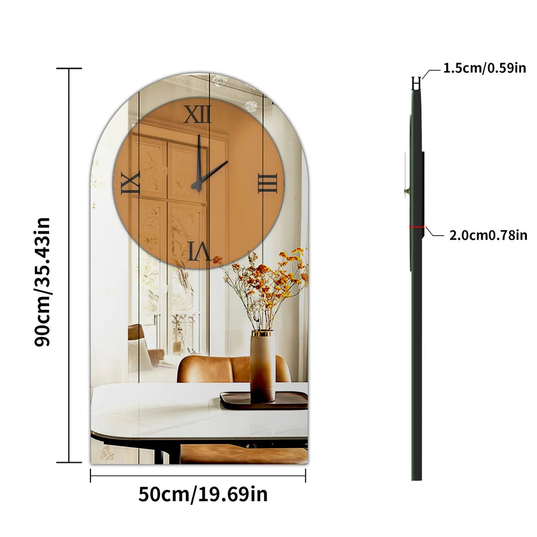 LUVODI Long Oblong Wall Clock – Silver Mirror with Roman Numerals