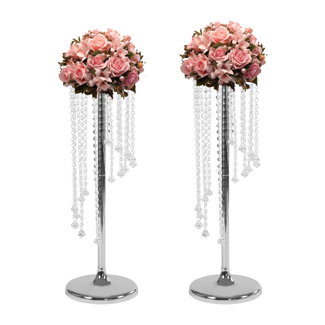 2pcs Modern Luxury Crystal Flower Vase Stand – 27.6-Inch Tall Silver Centerpieces for Weddings and Events