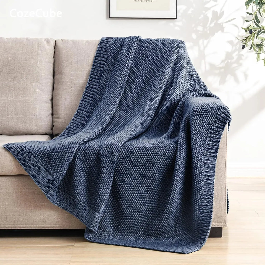 Blue Cable Knit Throw Blanket – Soft, Cozy & Lightweight Decorative Blanket for Couch & Bed