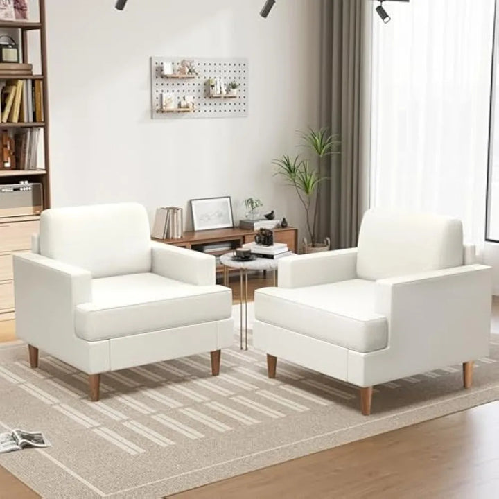 Accent Chair Set of 2 – Modern Mid-Century Linen Armchairs for Living Room or Reading Corner