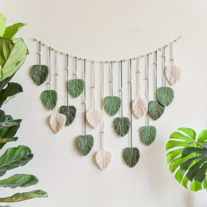 Exquisite Handwoven Leaf Tapestry – Unique Bohemian-Inspired Wall Decor