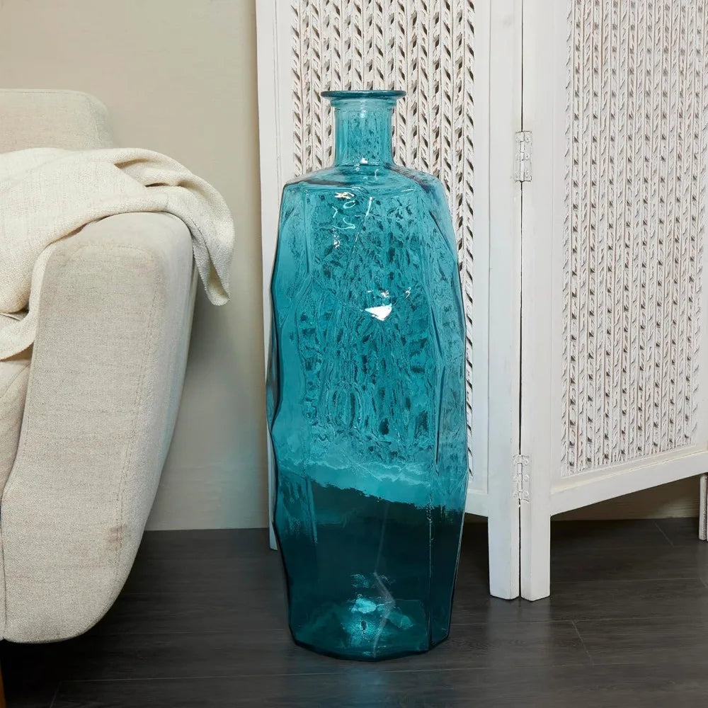 Deco 79 Recycled Glass Handmade Tall Spanish Bottleneck Vase – 29" Teal