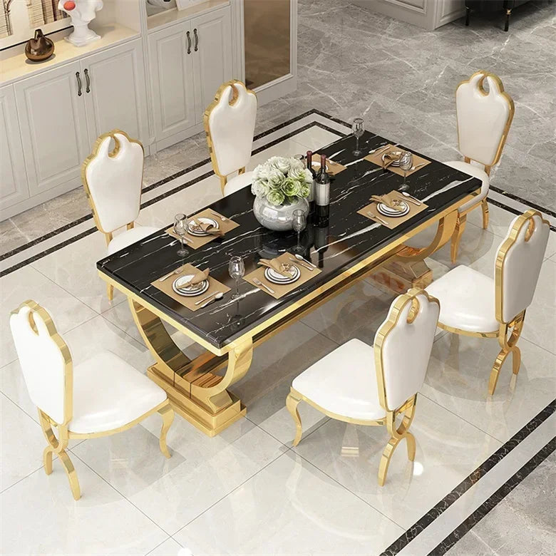 Modern Luxury Large Marble Top Dining Table Set – 6 & 8 Seater with Leather Chairs