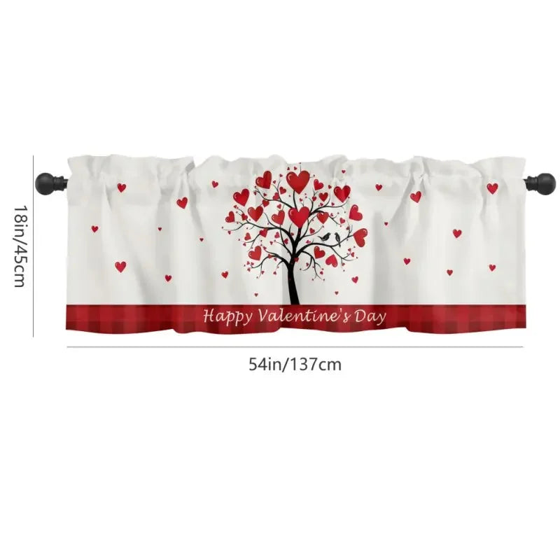 Valentine's Day Semi-Shaded Kitchen Curtain – Floral Printed Coffee Bay Half Curtain