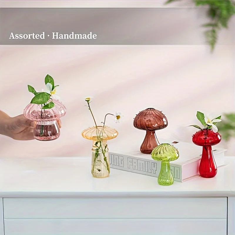 5 Colors Plant Mushroom Glass Vase – Mini Glass Containers for Christmas, Halloween, and Home Décor