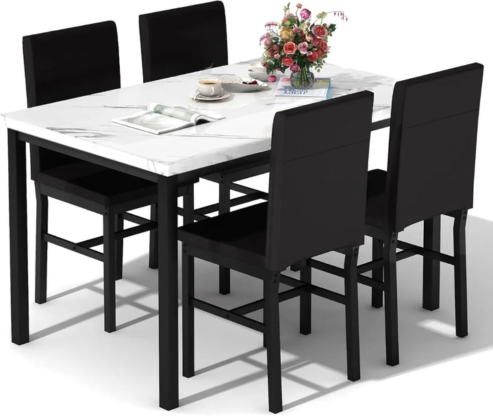 Faux Marble 5-Piece Dining Table Set for 4 – Elegant & Space-Saving Design