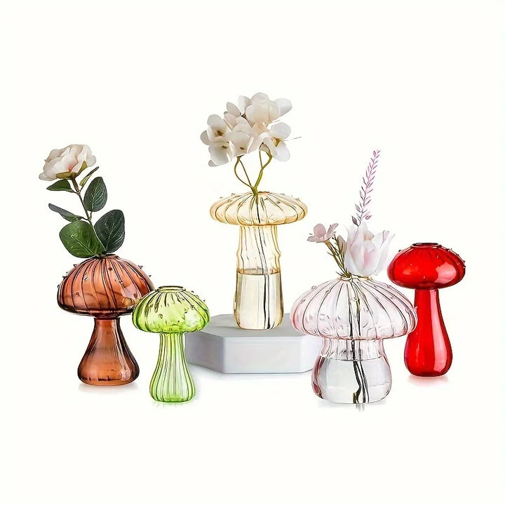 5 Colors Plant Mushroom Glass Vase – Mini Glass Containers for Christmas, Halloween, and Home Décor