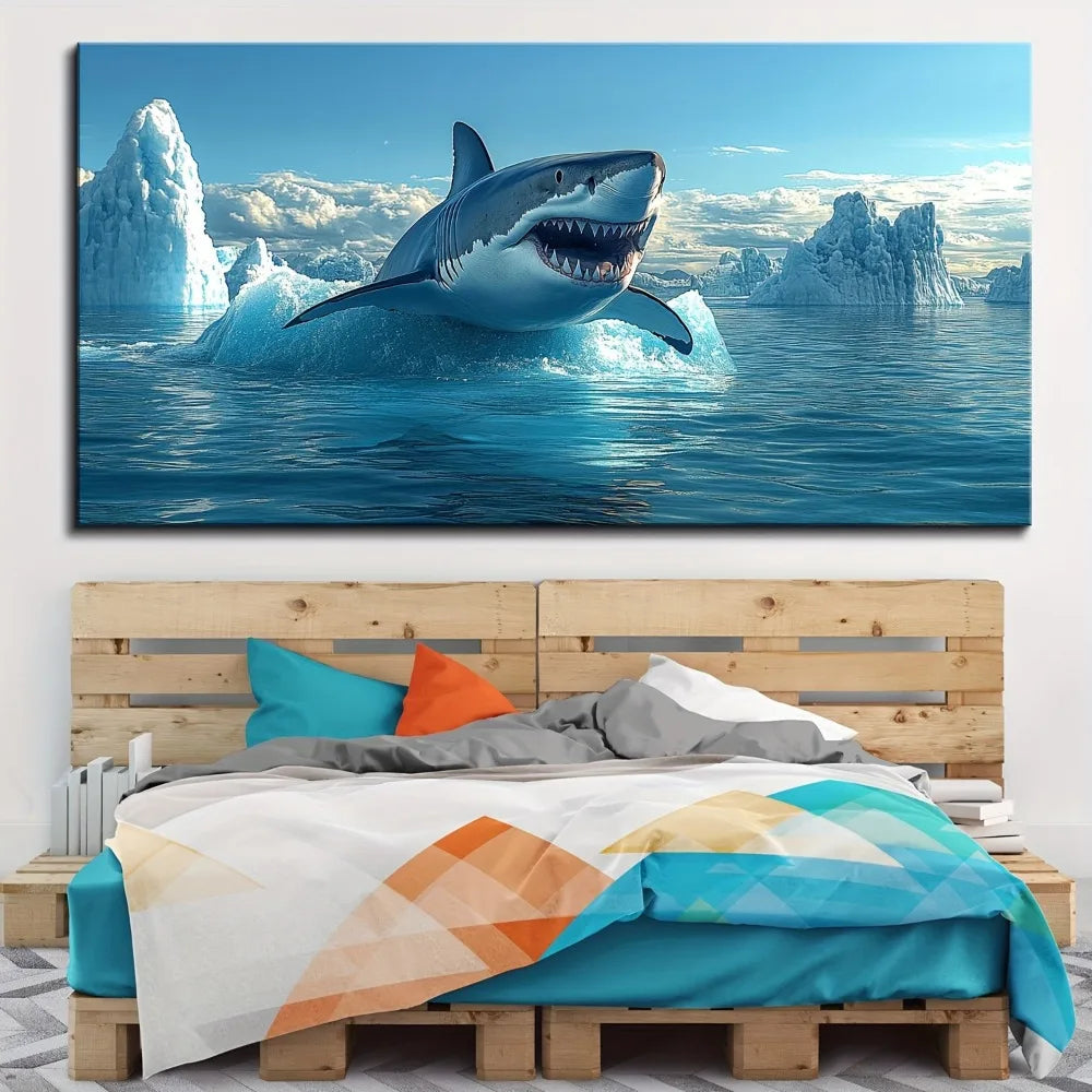 Great White Shark Canvas Print – Modern Animal Poster for Home Décor