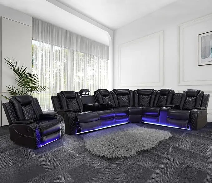 Luxury Power Reclining Sofa with LED Lights