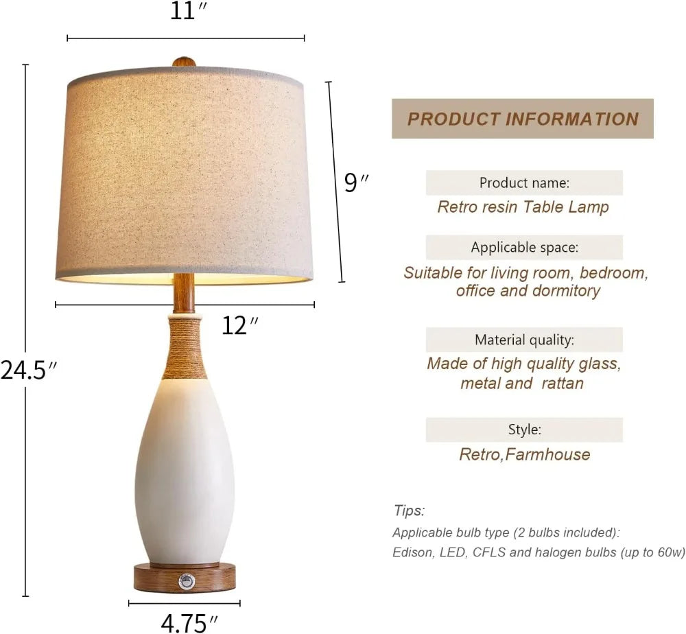 OYEARS Boho Table Lamps – Set of 2 for Rustic Elegance