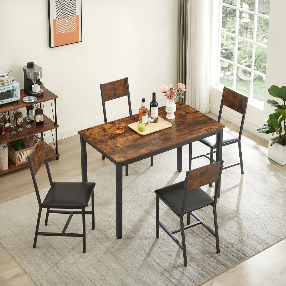 5-Piece Dining Table Set with Upholstered Chairs – Stylish & Space-Saving