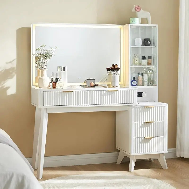 48" Fluted Makeup Desk with LED Mirror