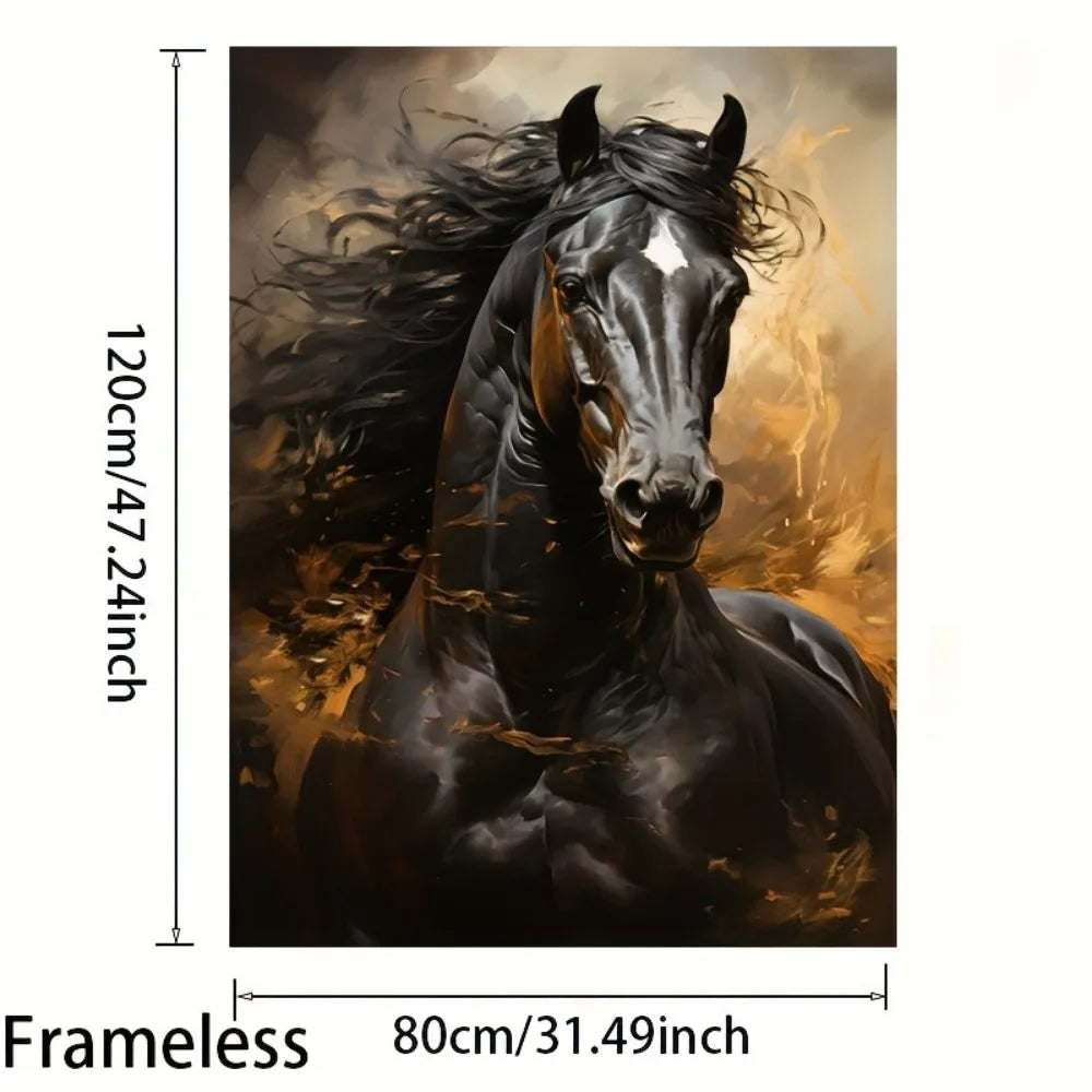 Black Horse Running Canvas Print – Frameless Mural Poster for Bedroom and Living Room Décor