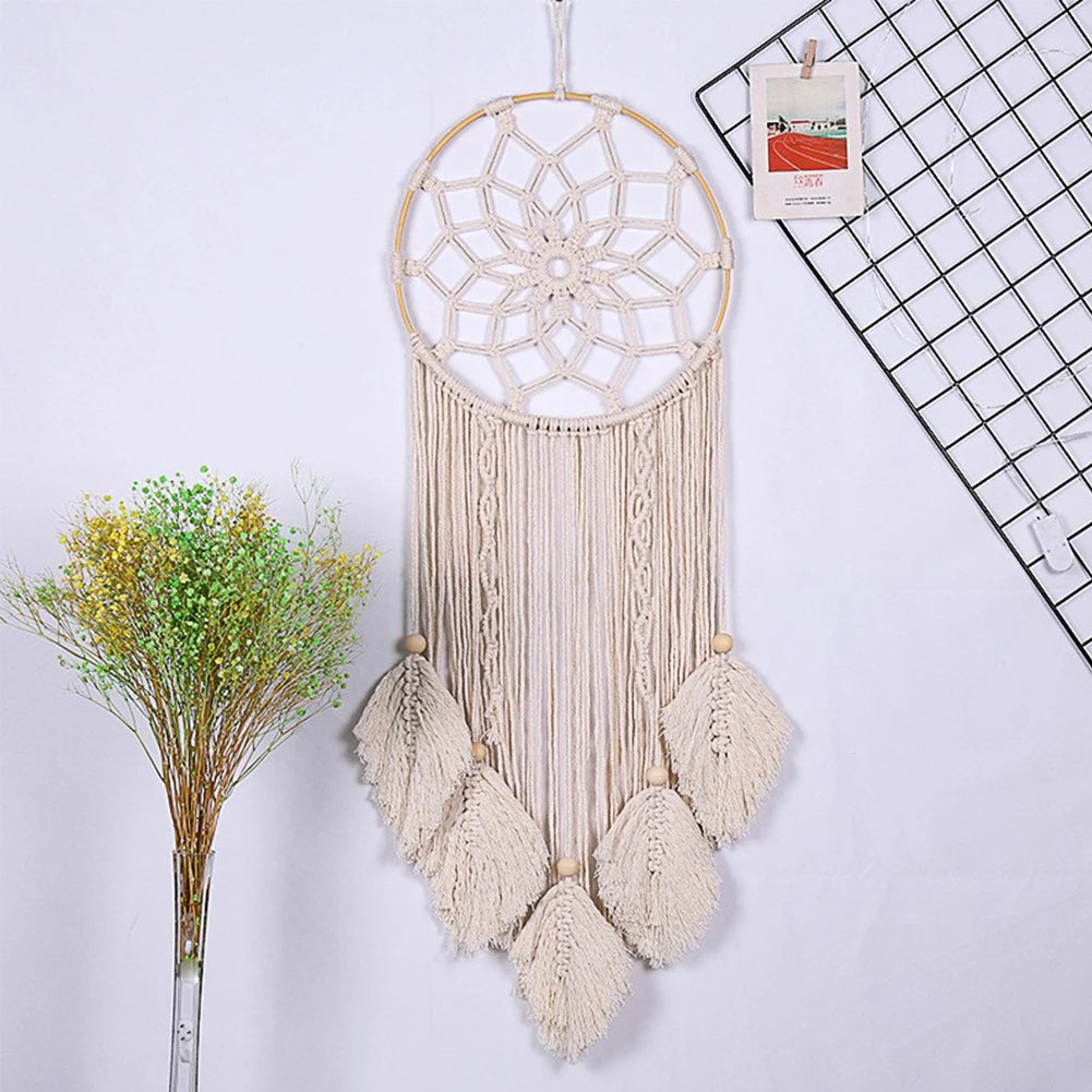 Macrame Woven Tapestry – Bohemian Round Tassel Fringe Wall Hanging for Bedroom and Baby Nursery