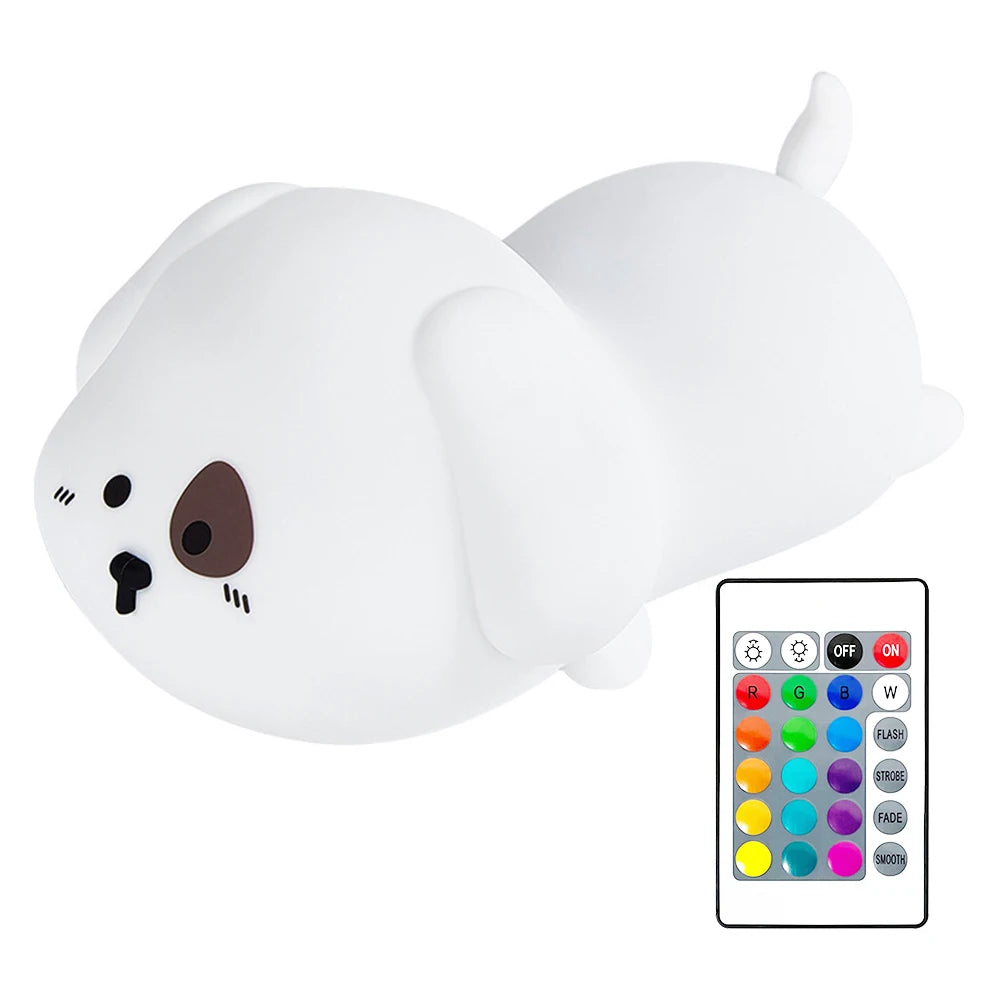 Cute Dog Night Light Dimmable Creative Animal Pat Lamp Remote Control Silicone Touch Night Lamp for Children Baby Room