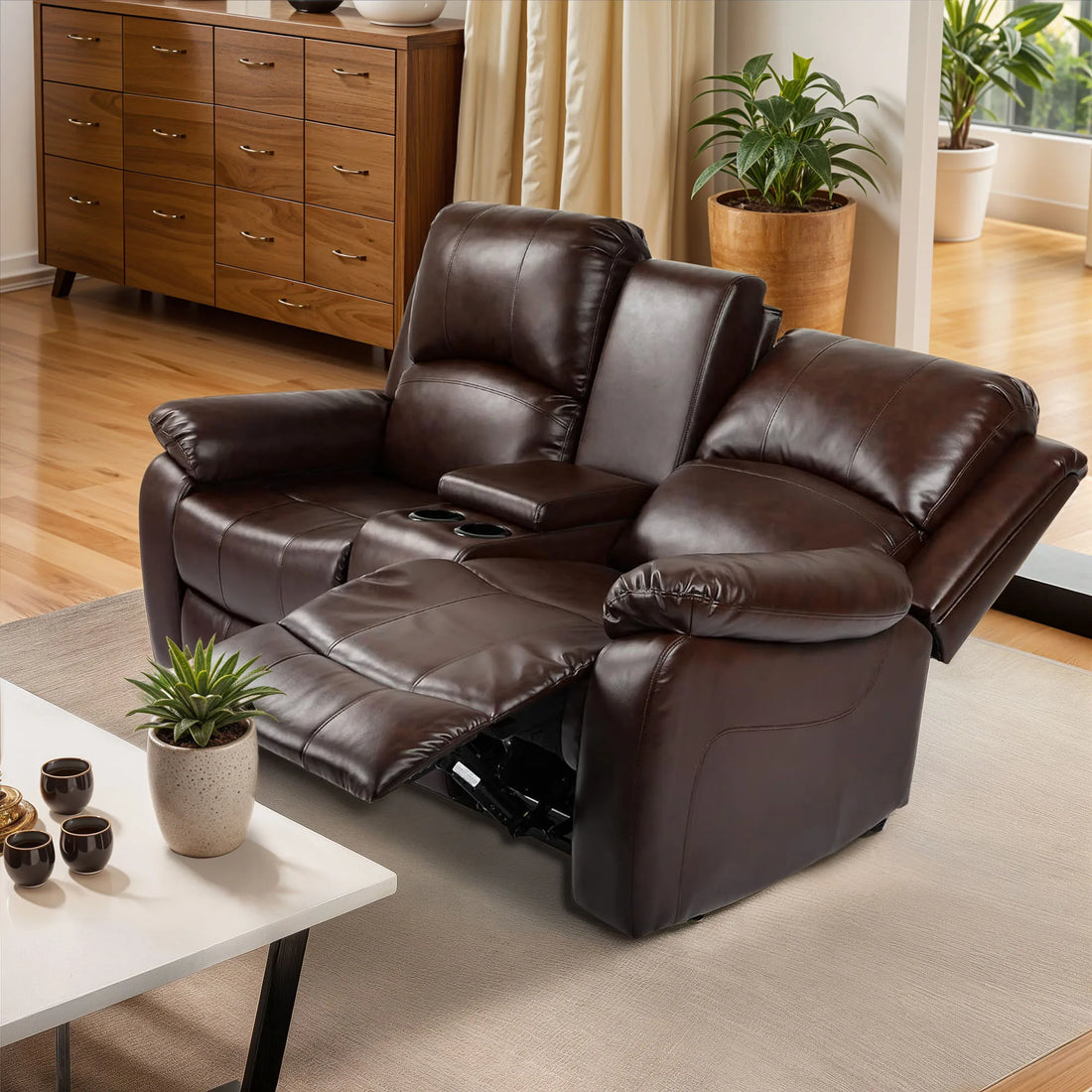 PU Leather Recliner Sofa Love Seat - Chocolate Color