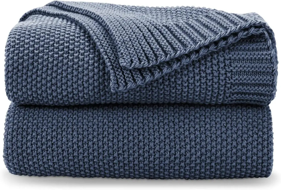 Blue Cable Knit Throw Blanket – Soft, Cozy & Lightweight Decorative Blanket for Couch & Bed