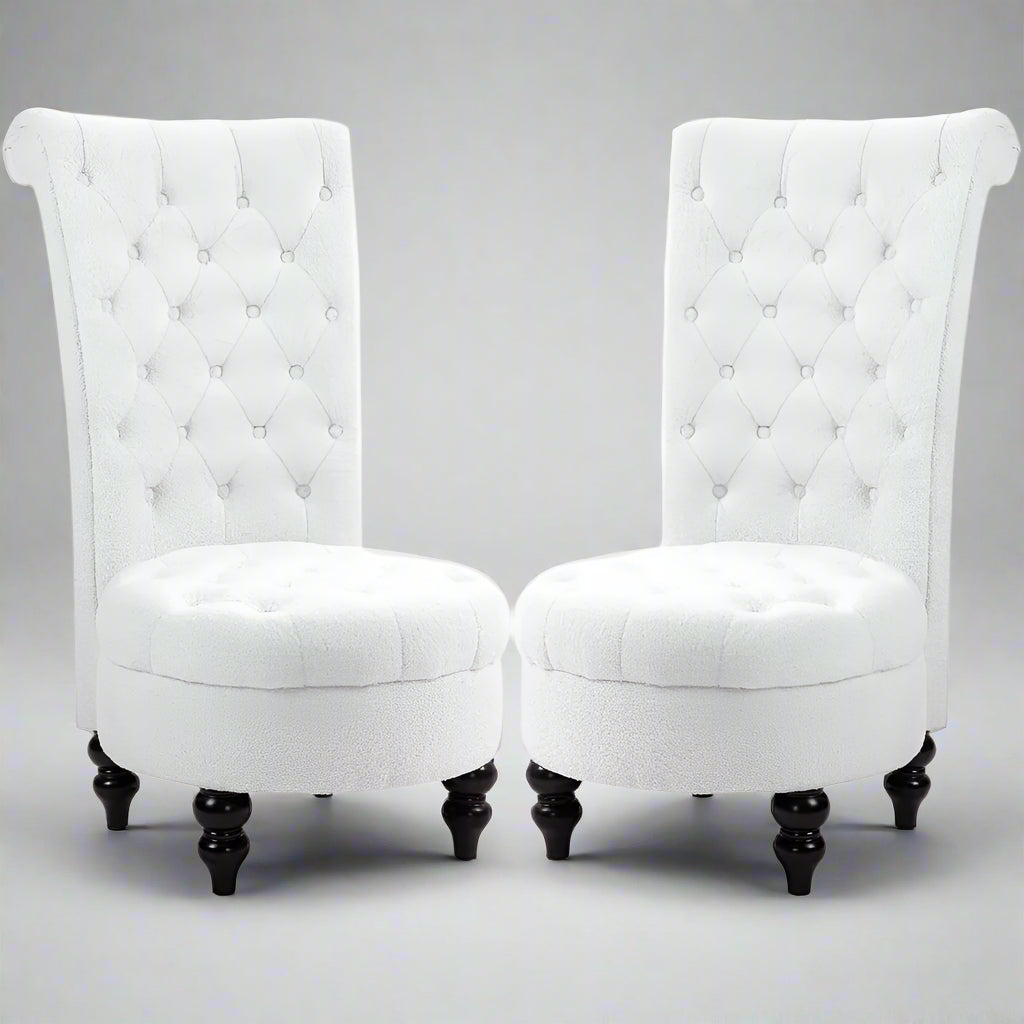 High-Back Chair Set of 2 – Retro Royal Button-Tufted Armless Throne Accent Chairs with Solid Wood Frame