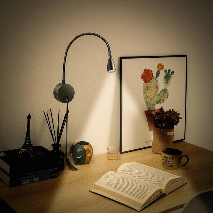 LED Flexible Gooseneck Spotlight 360Degree Rotation Bedside Switch Night Lamp Indoor Bedroom Hotel Bedside Sconces Study Reading