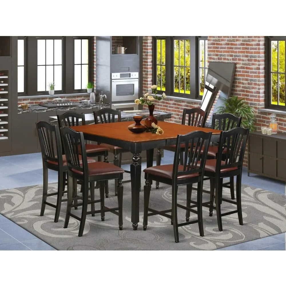 9-Piece Counter Height Dining Set – Square Kitchen Table with Butterfly Leaf & 8 Chairs