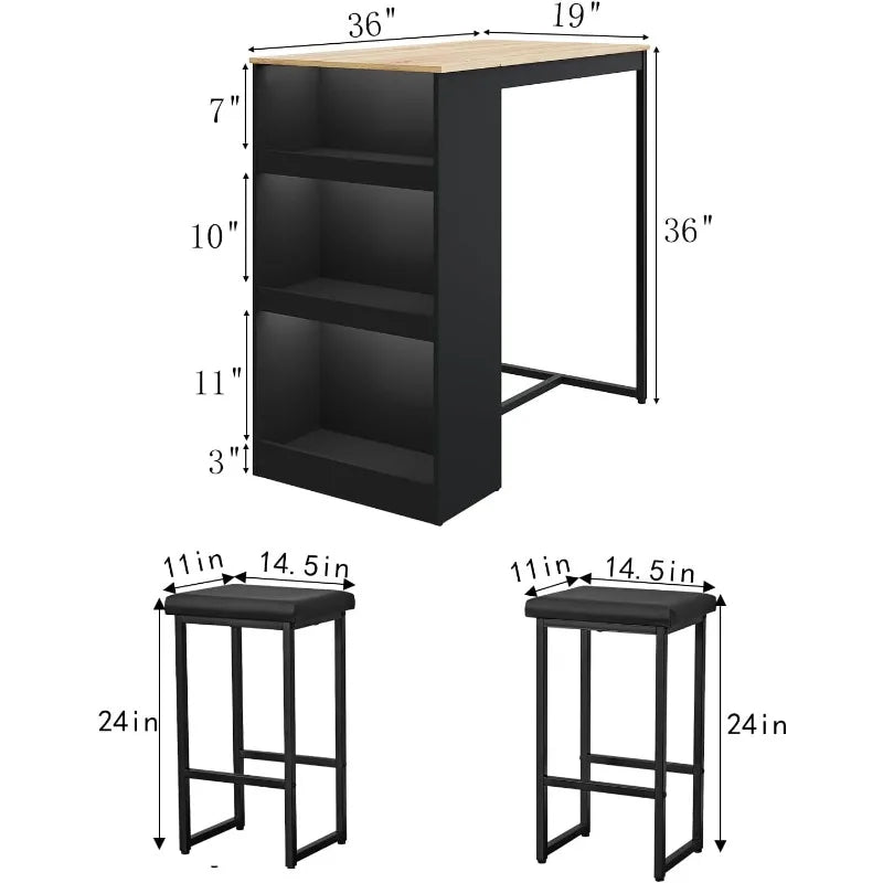 3-Piece Counter Height Dining Table Set with Storage Shelves – Space-Saving Kitchen Table for 2