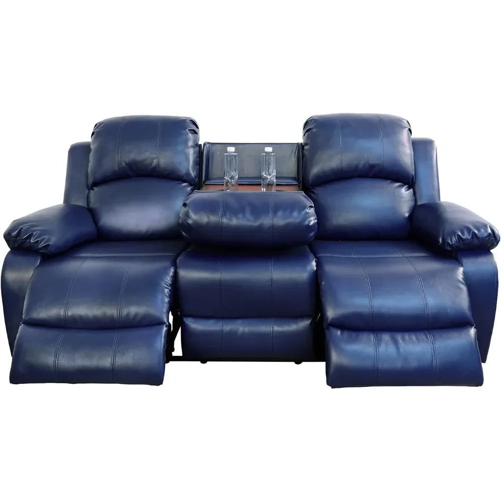 Leather Recliner Sofa Couch with 2 Cup Holder Console