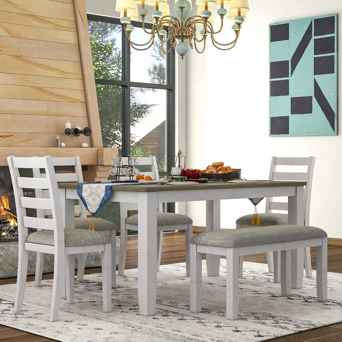 Retro Rustic 6-Piece Dining Set – Elegant & Sturdy for Any Space