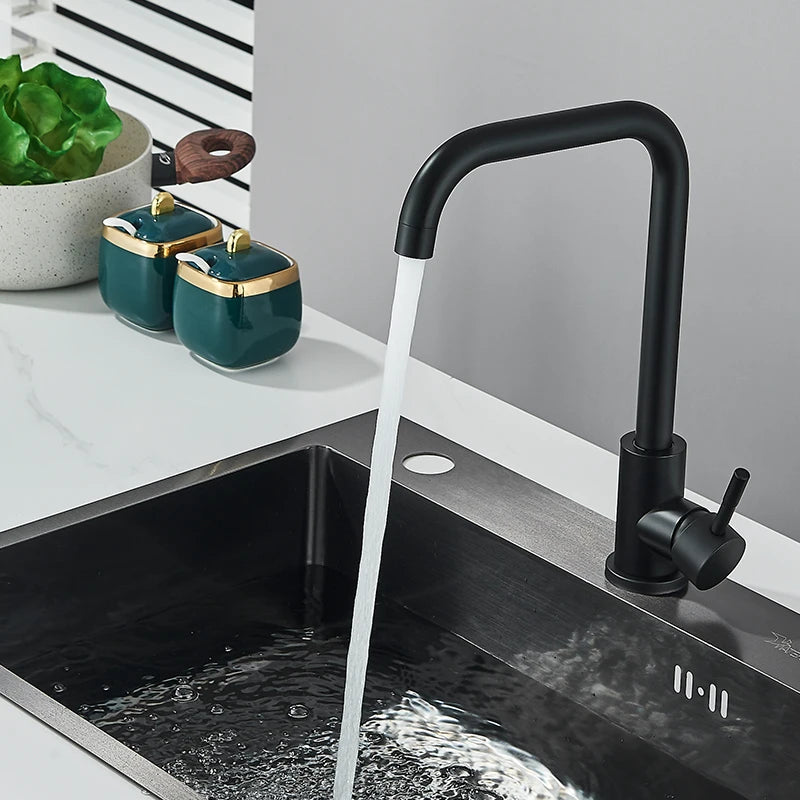 Stainless Steel Matte Kitchen Faucet Deck Sinks Faucet High Arch 360 Degree Swivel Cold Hot Mixer Water Tap