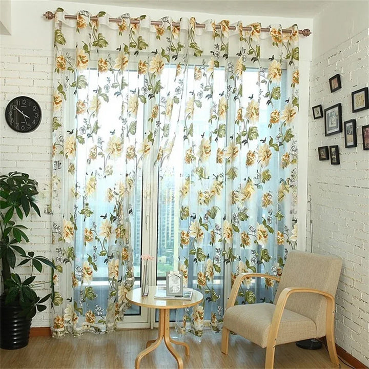 Peony Tulle Curtains – Floral Jacquard Sheer Voile for Kitchen, Door, Window, Living Room, Bedroom