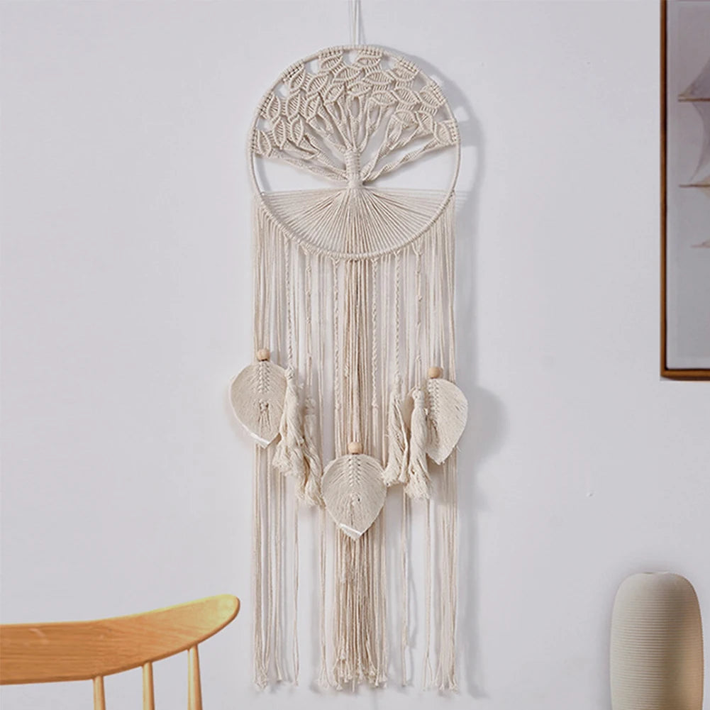 Macrame Woven Tapestry – Bohemian Round Tassel Fringe Wall Hanging for Bedroom and Baby Nursery