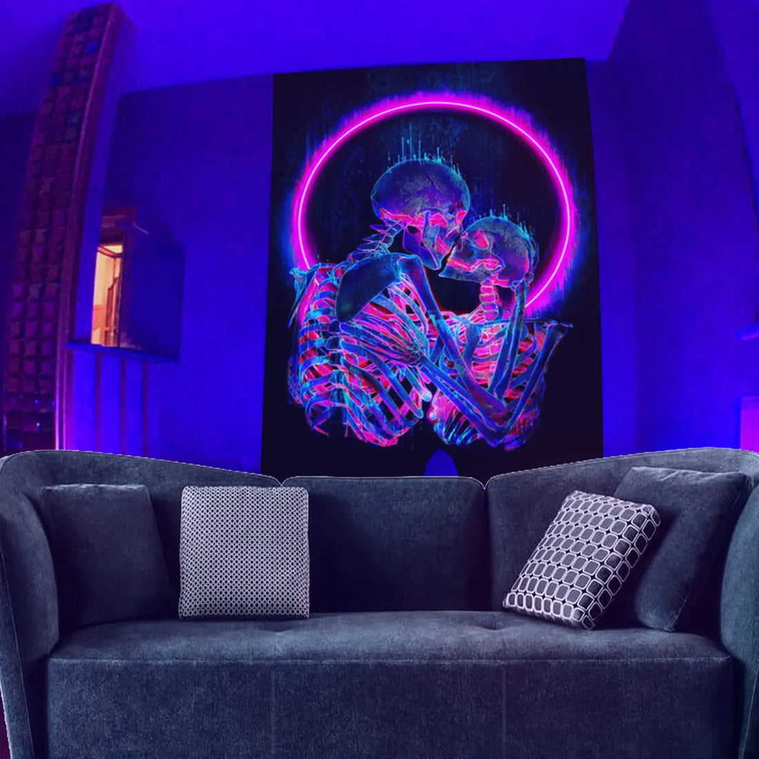 Psychedelic Skull Tapestry – Fluorescent Wall Hanging Carpet for Home Decoration