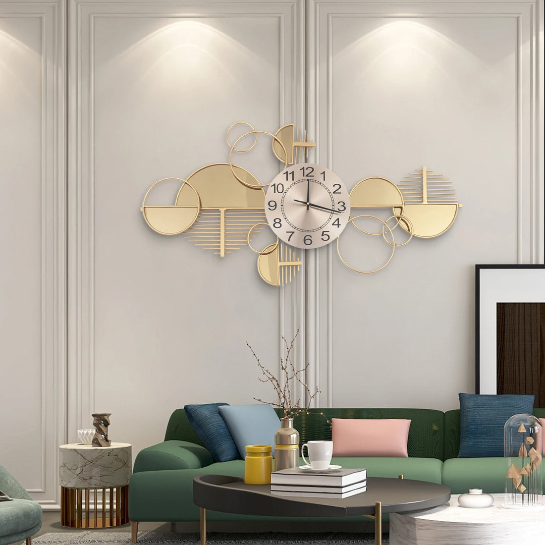 Large Golden Modern Minimalist Metal Wall Clock – Silent Decorative Timepiece for Living Room